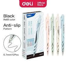 DELI BALL POINT PEN ANTI SLIP PATTERN BULLET TIP: 0.7MM (BLACK)  EQ70-BK ( DOS=144LSN)